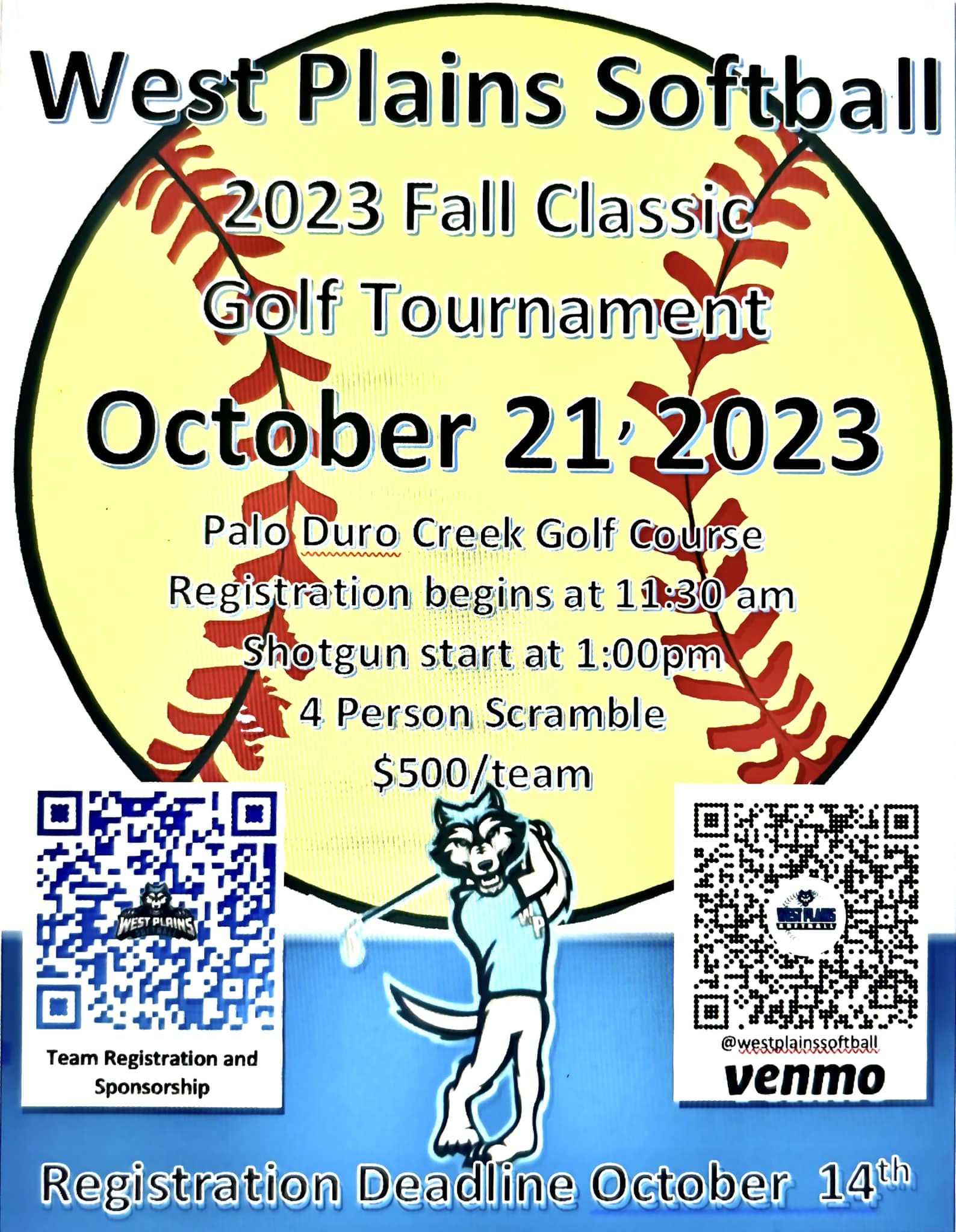 West Plains Softball Golf Tournament flyer 1